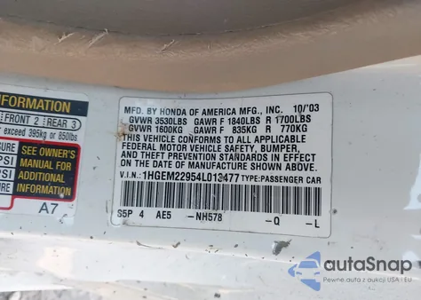 2004 Honda Civic Ex из США, поврежденный, VIN 1HGEM22954L013477